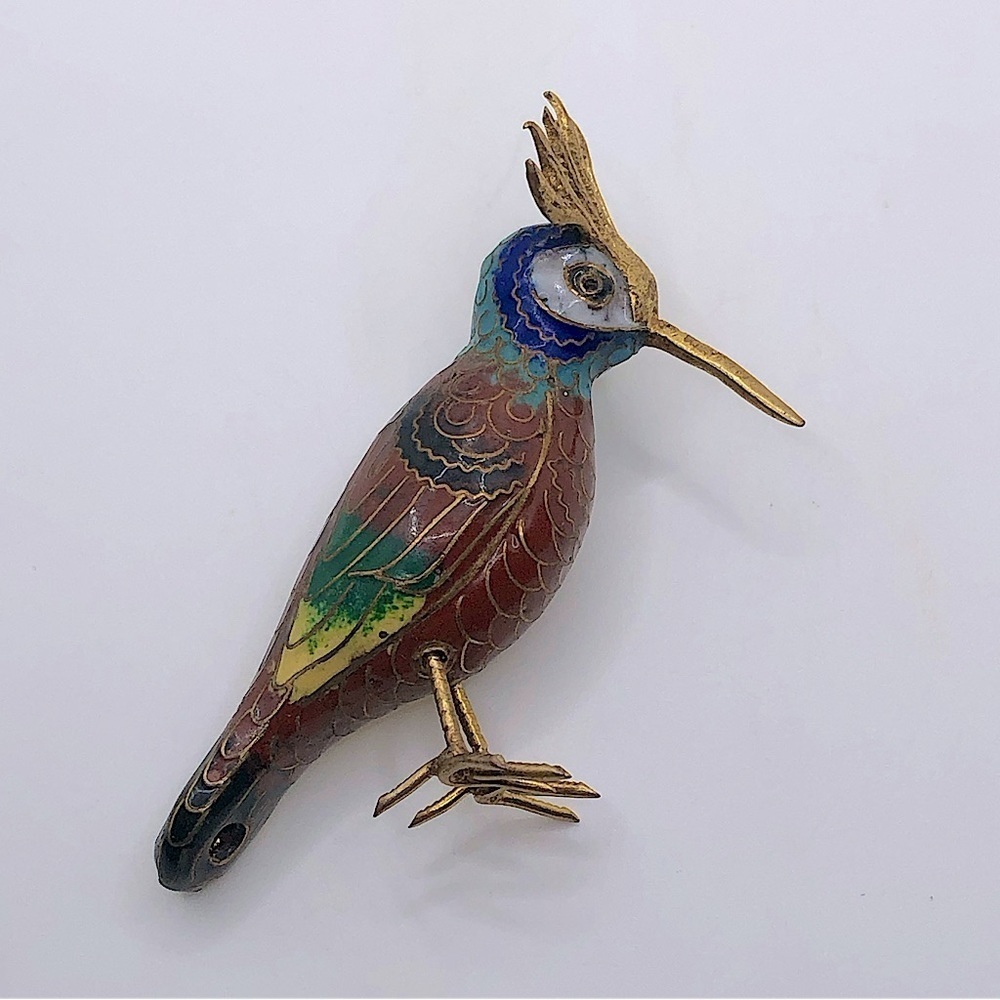 Vtg Cloisonne Enamel & Gold Chinese Bird Vintage Sculpture 2.5”